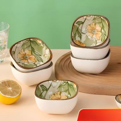 （一等）方碗家用陶瓷米饭碗网红可爱碗早餐碗—五谷丰登84个/件八A6-2-1