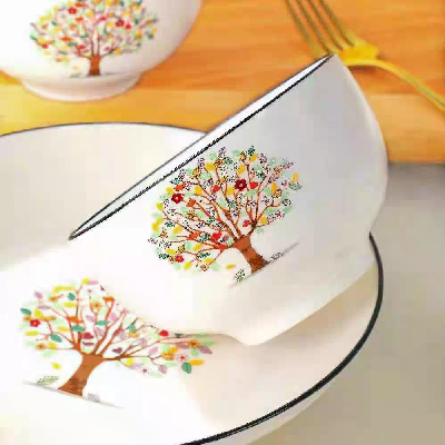 （一等）6寸面碗陶瓷家用大碗吃面条碗加厚防烫碗创意餐具—发财树60个/件八A4-2-1