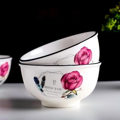 （一等）6寸面碗陶瓷家用大碗吃面条碗加厚防烫碗创意餐具—粉花60个/件八A4-2-1