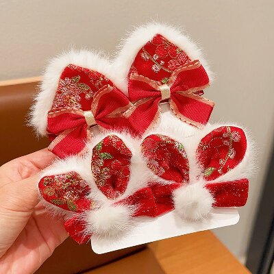 2026新款批发头饰小女孩喜庆红古风中国风发夹过年搭配汉服必备复古甜美