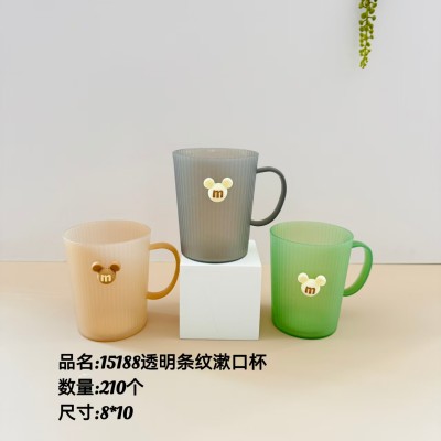 透明漱口杯15188（贴花）刷牙杯高档轻奢洗漱杯家用简约杯喝水杯手柄刷牙杯210/个