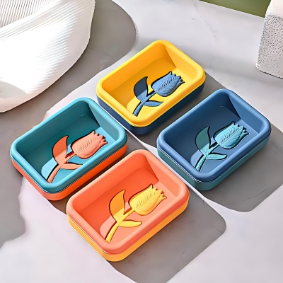 6818-（4个装）时尚双色分层卡通花朵沥水皂盒 60/箱