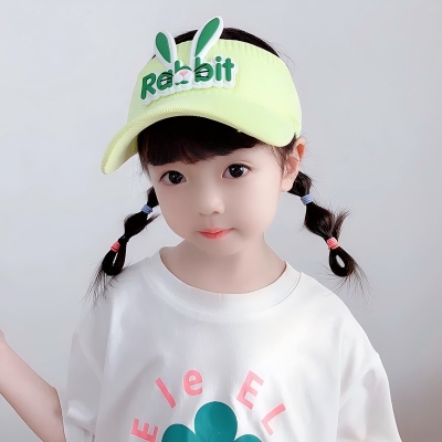 儿童遮阳帽子夏季男女童防晒太阳帽防紫外线可爱小兔子空顶帽