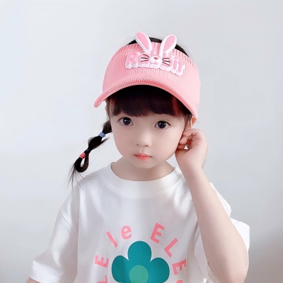 儿童遮阳帽子夏季男女童防晒太阳帽防紫外线可爱小兔子空顶帽
