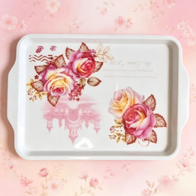 （仿瓷）5015贴花双耳托盘清新风餐具 50/件