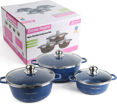 外贸铝锅套装 麦饭石6件套玻璃盖6PCS alumlnum cookware se