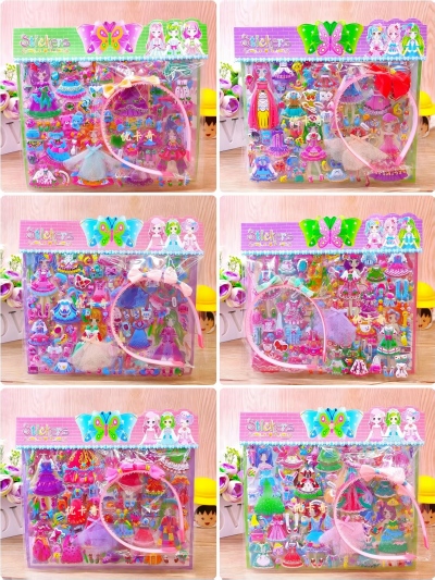 9A98换装女孩泡泡贴贴蕾丝珍珠发夹冰雪奇缘公主贴