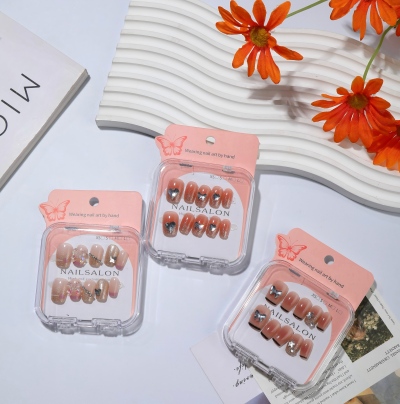 906洒金点钻穿戴甲指甲贴秋冬氛围立体美甲贴手工穿戴甲 600/件