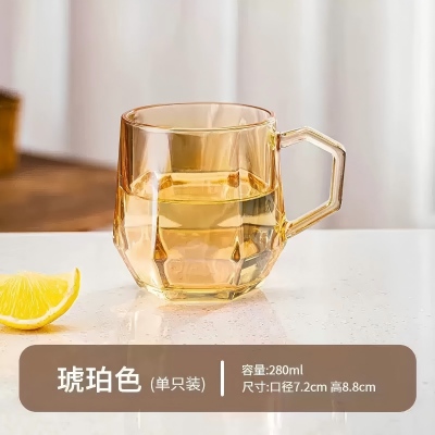 琥珀色六角平光玻璃把杯 72/件