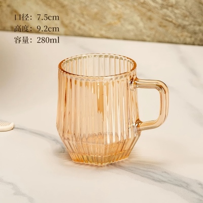 琥珀色六角竖条把杯玻璃杯 72/件