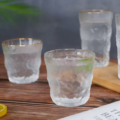 小号金边冰川杯玻璃杯家用复古浮雕水杯 72/件八2号ZBJ门口