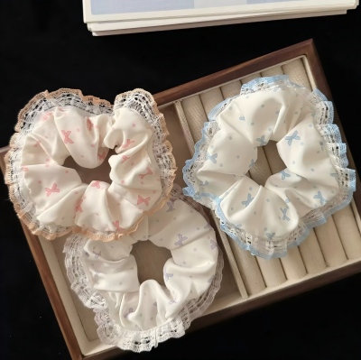 夏季甜美大肠发圈少女蕾丝碎花扎马尾头绳花边皮筋发饰